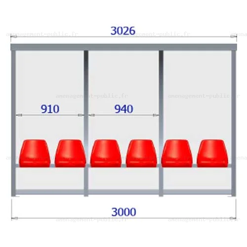 Abri de touche 6 places en aluminium et polycarbonate